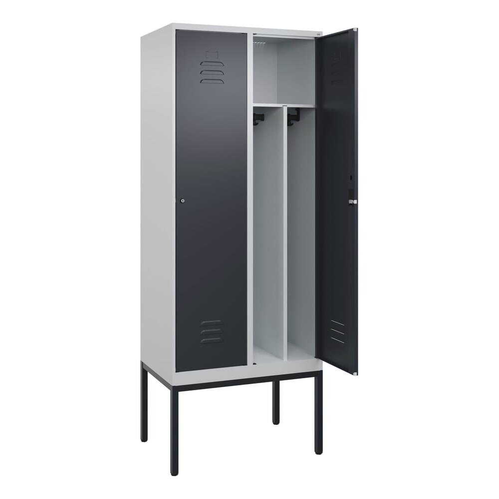 C+P Spind Classic PLUS, Gestell, 2 Abteile, HxBxT 2.120 x 800 x 500 mm, lichtgrau, anthrazitgrau, Zylinderschloss, mit Mitteltrennwand