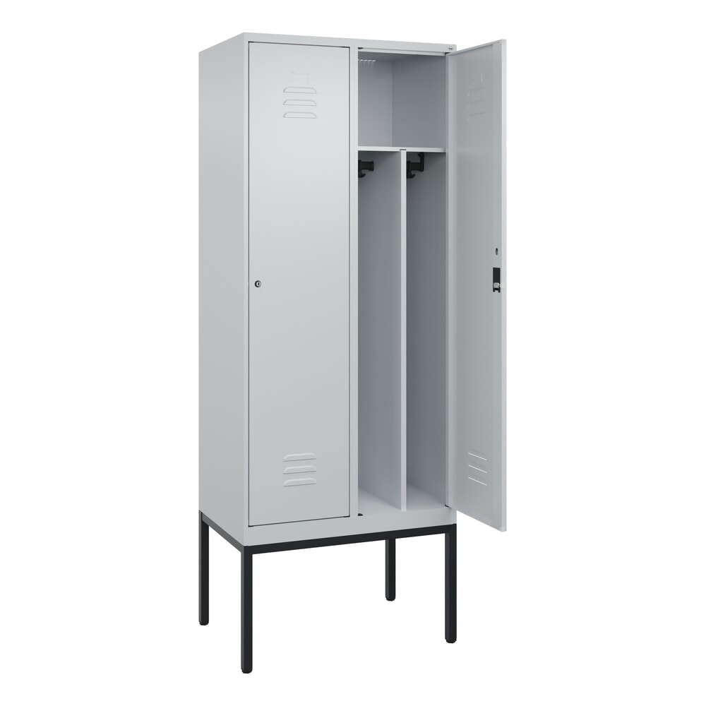 C+P Spind Classic PLUS, Gestell, 2 Abteile, HxBxT 2.120 x 800 x 500 mm, lichtgrau, lichtgrau, Zylinderschloss, mit Mitteltrennwand
