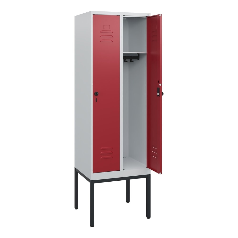 C+P Spind Classic PLUS, Gestell, 2 Abteile, HxBxT 1.950 x 600 x 500 mm, lichtgrau, rubinrot, für Vorhängeschloss, ohne Mitteltrennwand