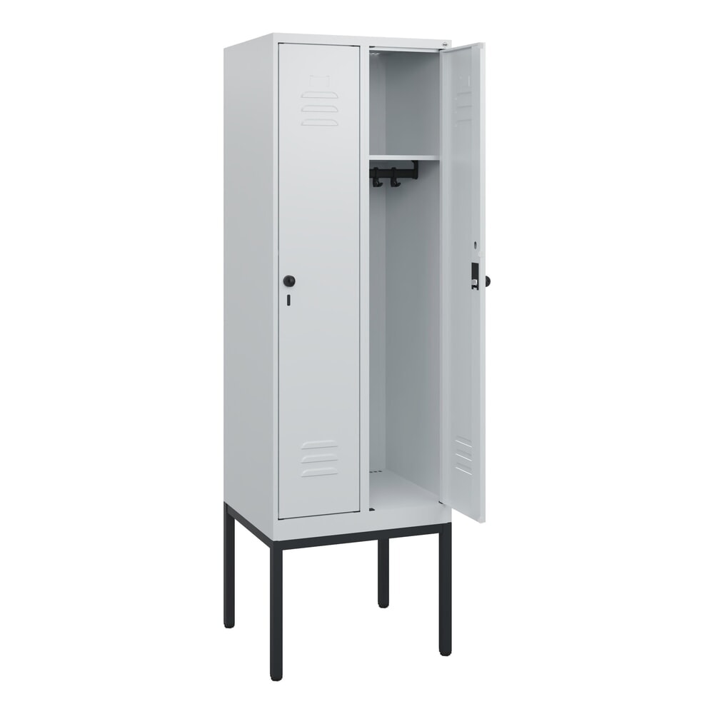 C+P Spind Classic PLUS, Gestell, 2 Abteile, HxBxT 1.950 x 600 x 500 mm, lichtgrau, lichtgrau, für Vorhängeschloss, ohne Mitteltrennwand