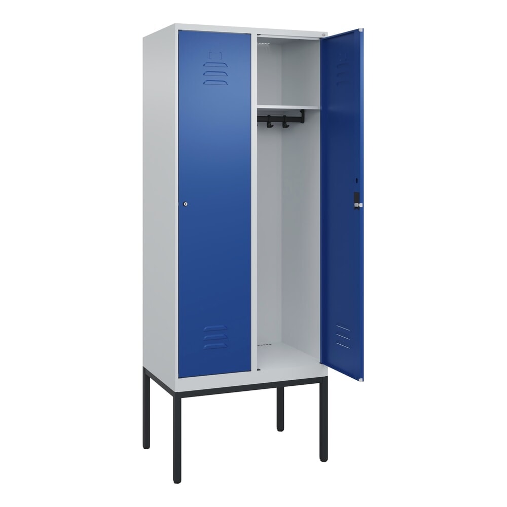 C+P Spind Classic PLUS, Gestell, 2 Abteile, HxBxT 2.120 x 800 x 500 mm, lichtgrau, enzianblau, Zylinderschloss, ohne Mitteltrennwand