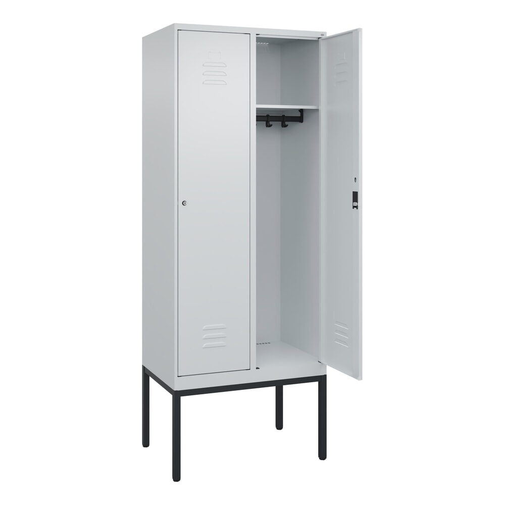 C+P Spind Classic PLUS, Gestell, 2 Abteile, HxBxT 2.120 x 800 x 500 mm, lichtgrau, lichtgrau, Zylinderschloss, ohne Mitteltrennwand