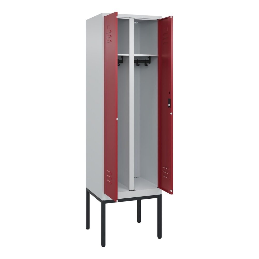 C+P Schwarz-Weiss-Spind Classic PLUS, Gestell, 2 Abteile, HxBxT 2.120 x 600 x 500 mm, lichtgrau, rubinrot, Zylinderschloss