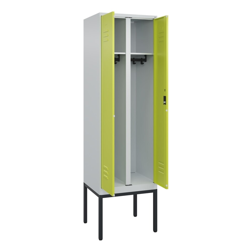 C+P Schwarz-Weiß-Spind Classic PLUS, Gestell, 2 Abteile, HxBxT 2.120 x 600 x 500 mm, lichtgrau, clowngrün, Zylinderschloss