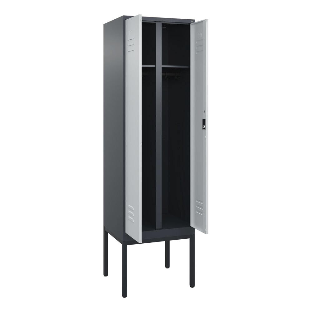 C+P Schwarz-Weiss-Spind Classic PLUS, Gestell, 2 Abteile, HxBxT 2.120 x 600 x 500 mm, anthrazitgrau, lichtgrau, Zylinderschloss