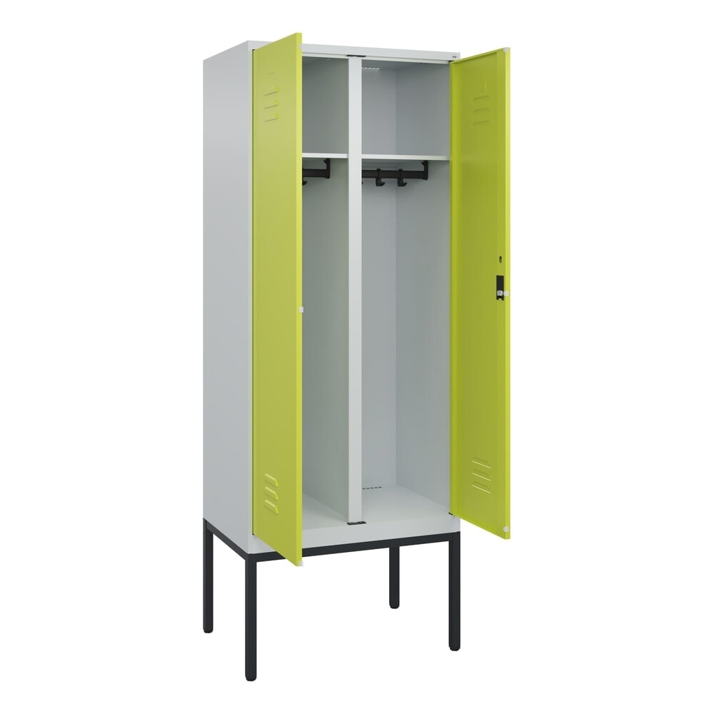C+P Schwarz-Weiss-Spind Classic PLUS, Gestell, 2 Abteile, HxBxT 2.120 x 800 x 500 mm, lichtgrau, clowngrün, Zylinderschloss