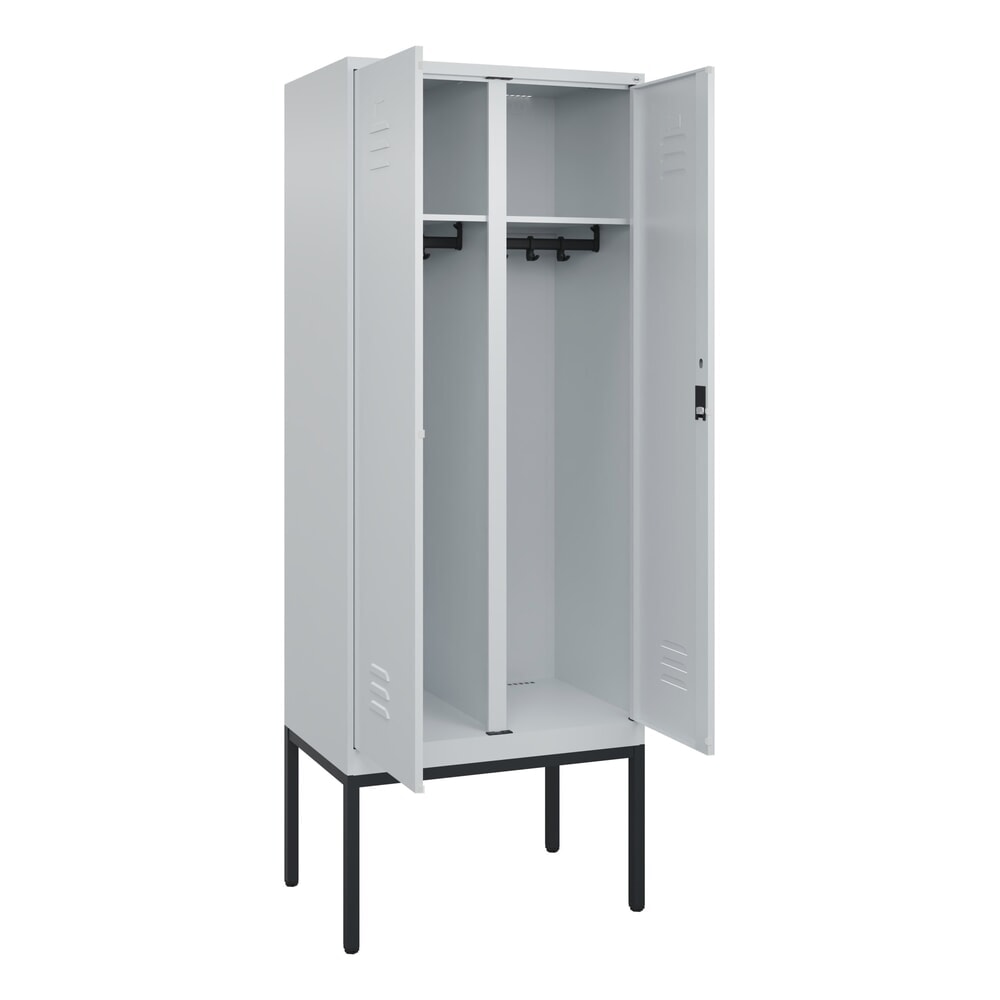 C+P Schwarz-Weiss-Spind Classic PLUS, Gestell, 2 Abteile, HxBxT 2.120 x 800 x 500 mm, lichtgrau, lichtgrau, Zylinderschloss