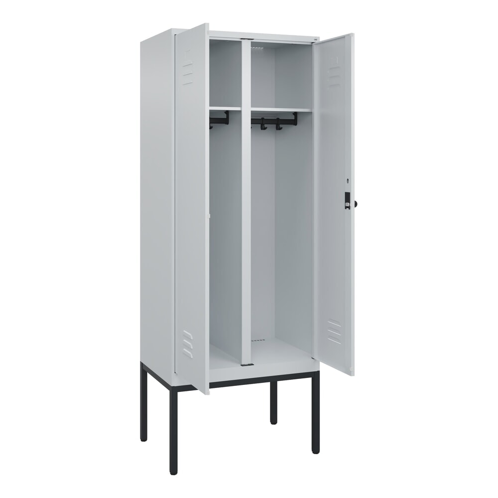 C+P Schwarz-Weiss-Spind Classic PLUS, Gestell, 2 Abteile, HxBxT 2.120 x 800 x 500 mm, lichtgrau, lichtgrau, für Vorhängeschloss