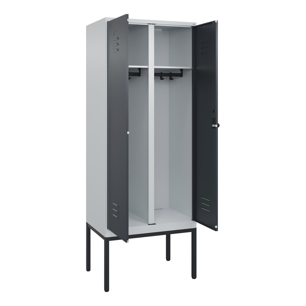 C+P Schwarz-Weiss-Spind Classic PLUS, Gestell, 2 Abteile, HxBxT 2.120 x 800 x 500 mm, lichtgrau, anthrazitgrau, für Vorhängeschloss