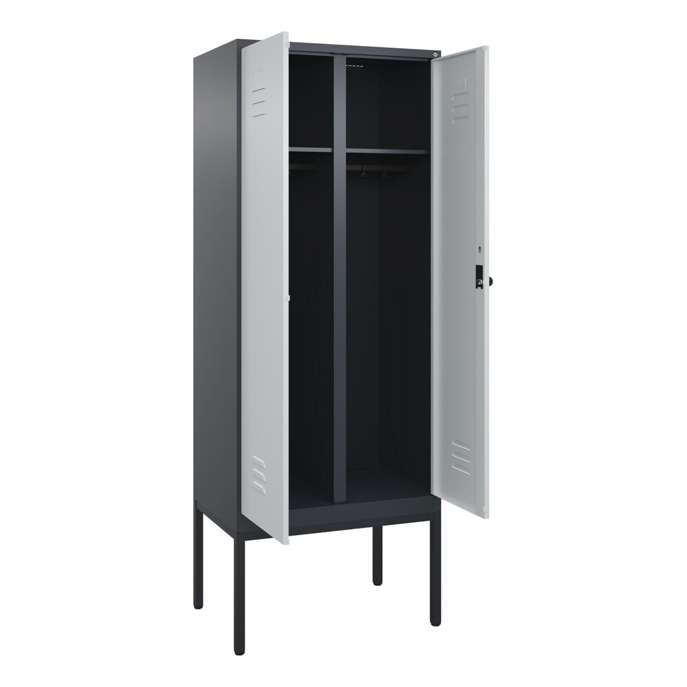 C+P Schwarz-Weiss-Spind Classic PLUS, Gestell, 2 Abteile, HxBxT 2.120 x 800 x 500 mm, anthrazitgrau, lichtgrau, für Vorhängeschloss
