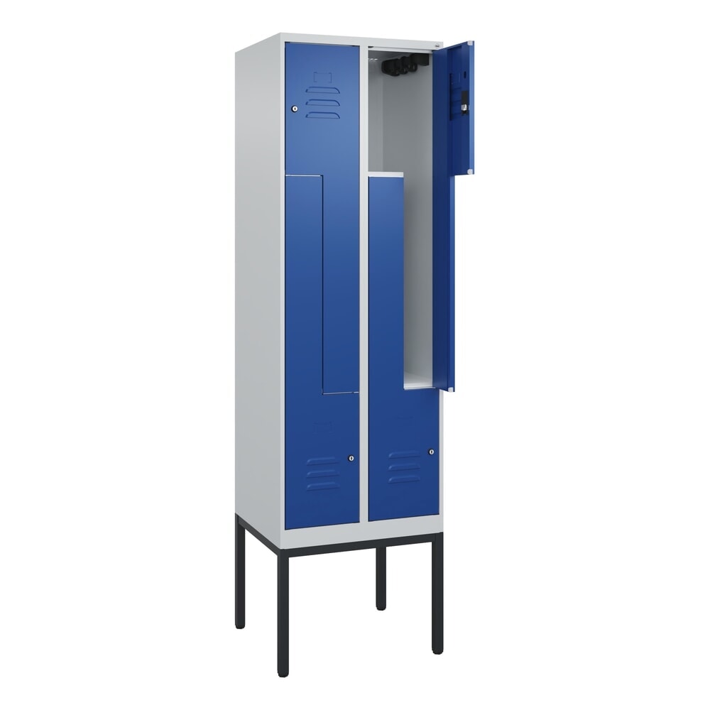 C+P Z-Spind Classic PLUS, Gestell, 4 Abteile, HxBxT 2.120 x 600 x 500 mm, lichtgrau, enzianblau, Zylinderschloss