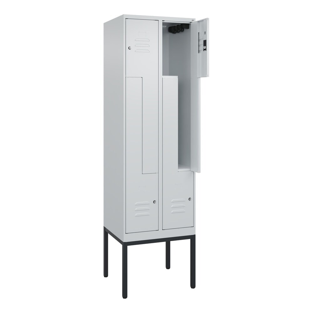 C+P Z-Spind Classic PLUS, Gestell, 4 Abteile, HxBxT 2.120 x 600 x 500 mm, lichtgrau, lichtgrau, Zylinderschloss