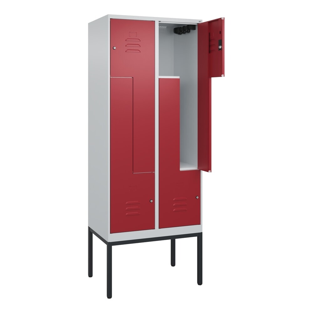 C+P Z-Spind Classic PLUS, Gestell, 4 Abteile, HxBxT 2.120 x 800 x 500 mm, lichtgrau, rubinrot, Zylinderschloss