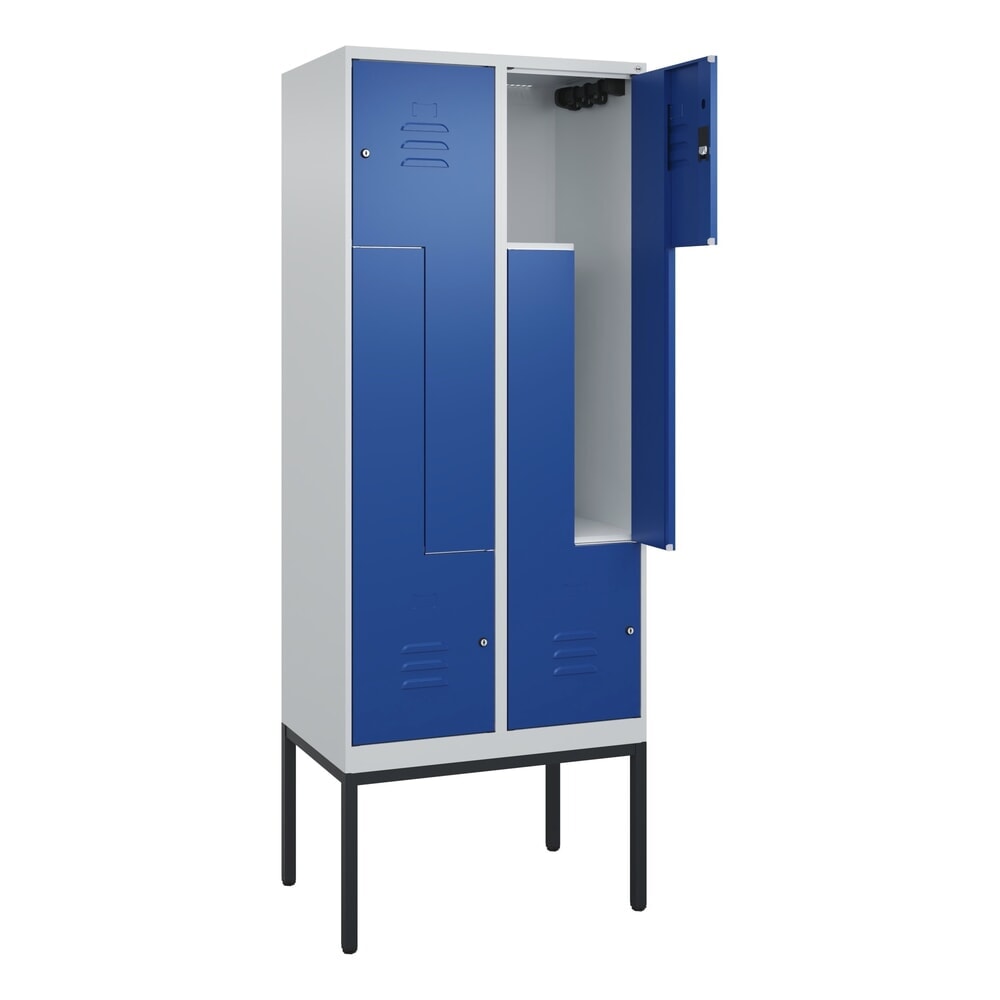 C+P Z-Spind Classic PLUS, Gestell, 4 Abteile, HxBxT 2.120 x 800 x 500 mm, lichtgrau, enzianblau, Zylinderschloss