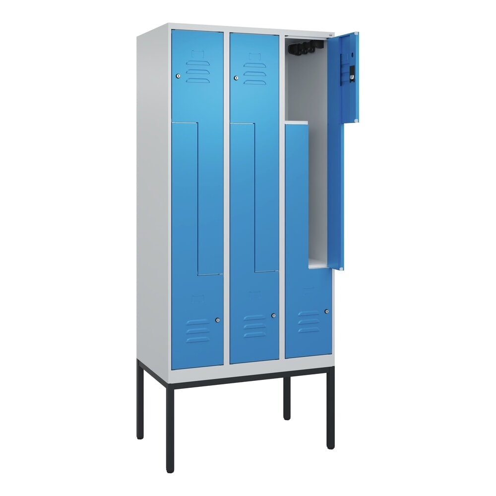 C+P Z-Spind Classic PLUS, Gestell, 6 Abteile, HxBxT 2.120 x 900 x 500 mm, lichtgrau, lichtblau, Zylinderschloss