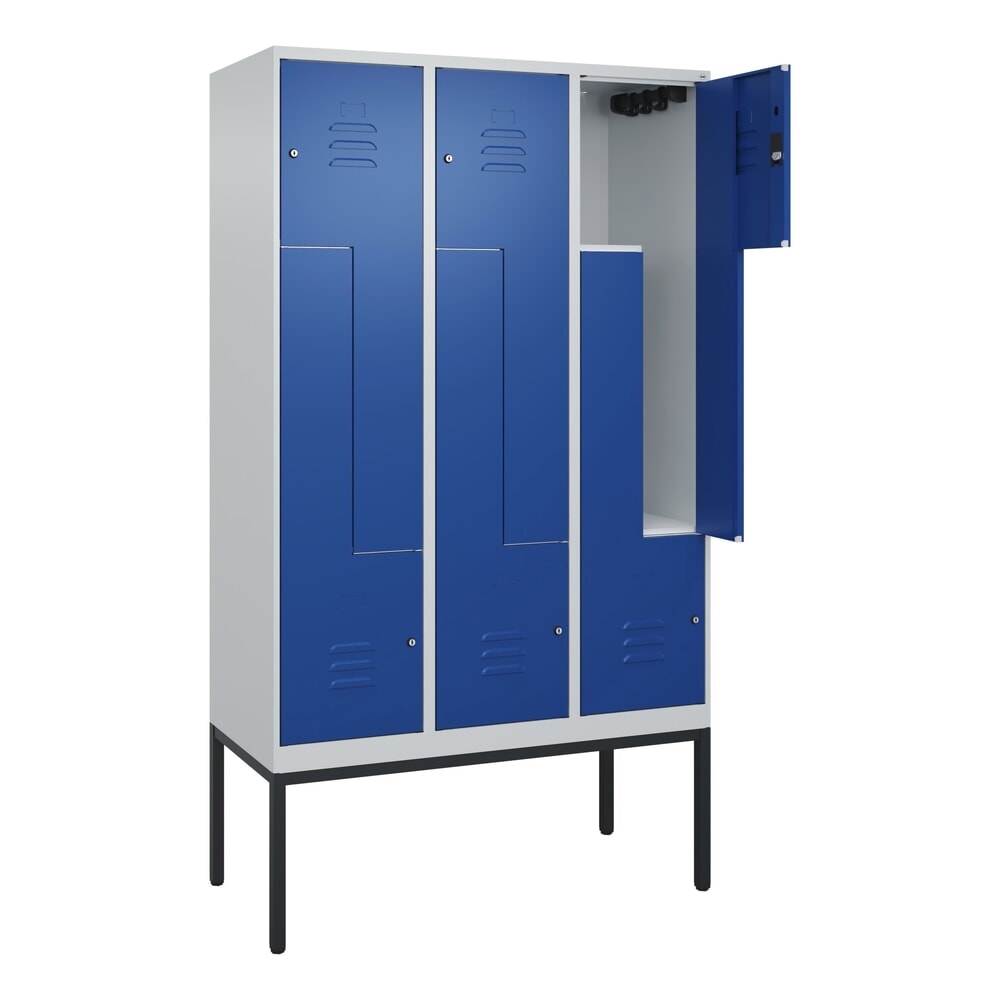 C+P Z-Spind Classic PLUS, Gestell, 6 Abteile, HxBxT 2.120 x 1.200 x 500 mm, lichtgrau, enzianblau, Zylinderschloss