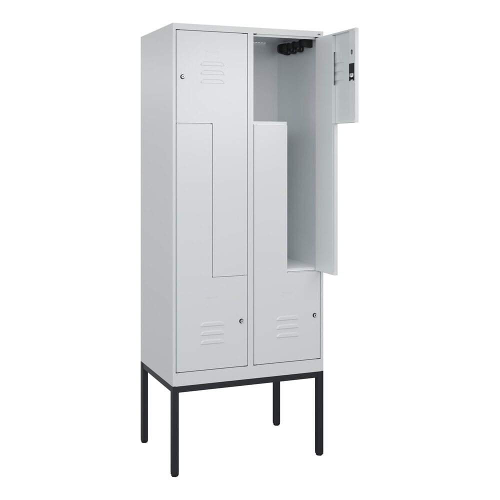 C+P Z-Spind Classic PLUS, Gestell, 4 Abteile, HxBxT 2.120 x 800 x 500 mm, lichtgrau, lichtgrau, Zylinderschloss