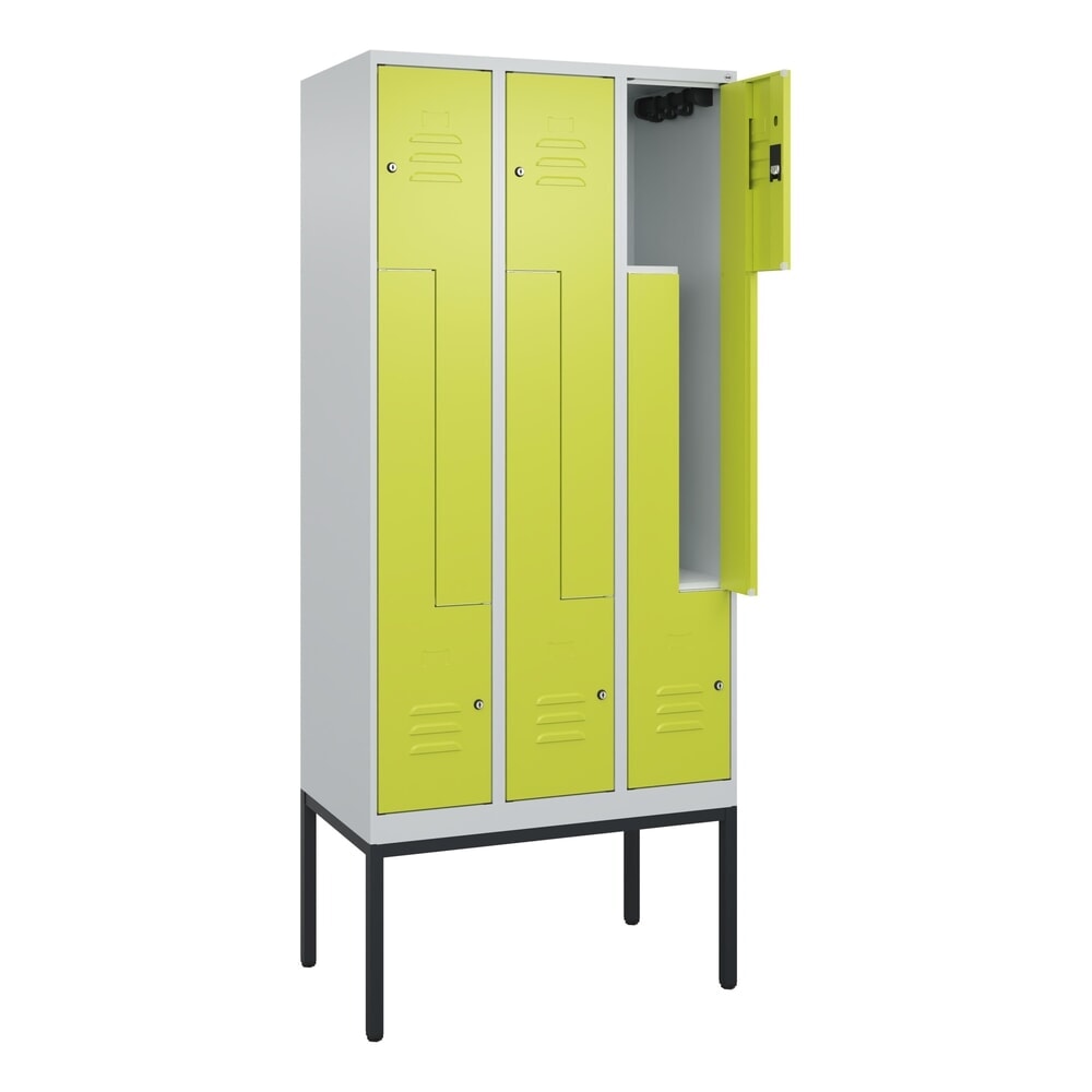 C+P Z-Spind Classic PLUS, Gestell, 6 Abteile, HxBxT 2.120 x 900 x 500 mm, lichtgrau, clowngrün, Zylinderschloss