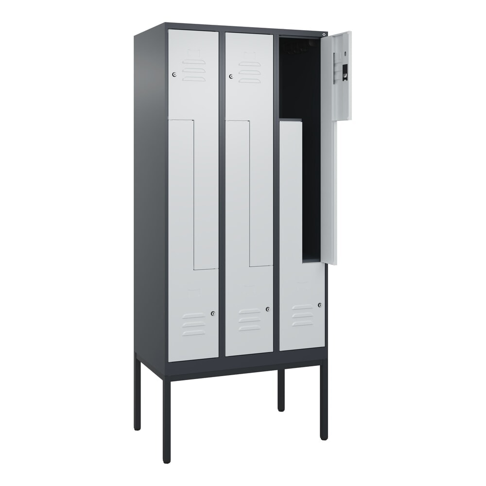 C+P Z-Spind Classic PLUS, Gestell, 6 Abteile, HxBxT 2.120 x 900 x 500 mm, anthrazitgrau, lichtgrau, Zylinderschloss