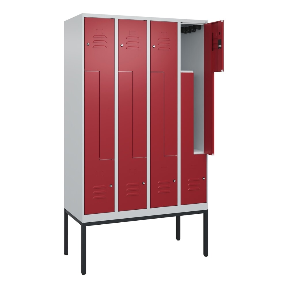 C+P Z-Spind Classic PLUS, Gestell, 8 Abteile, HxBxT 2.120 x 1.200 x 500 mm, lichtgrau, rubinrot, Zylinderschloss
