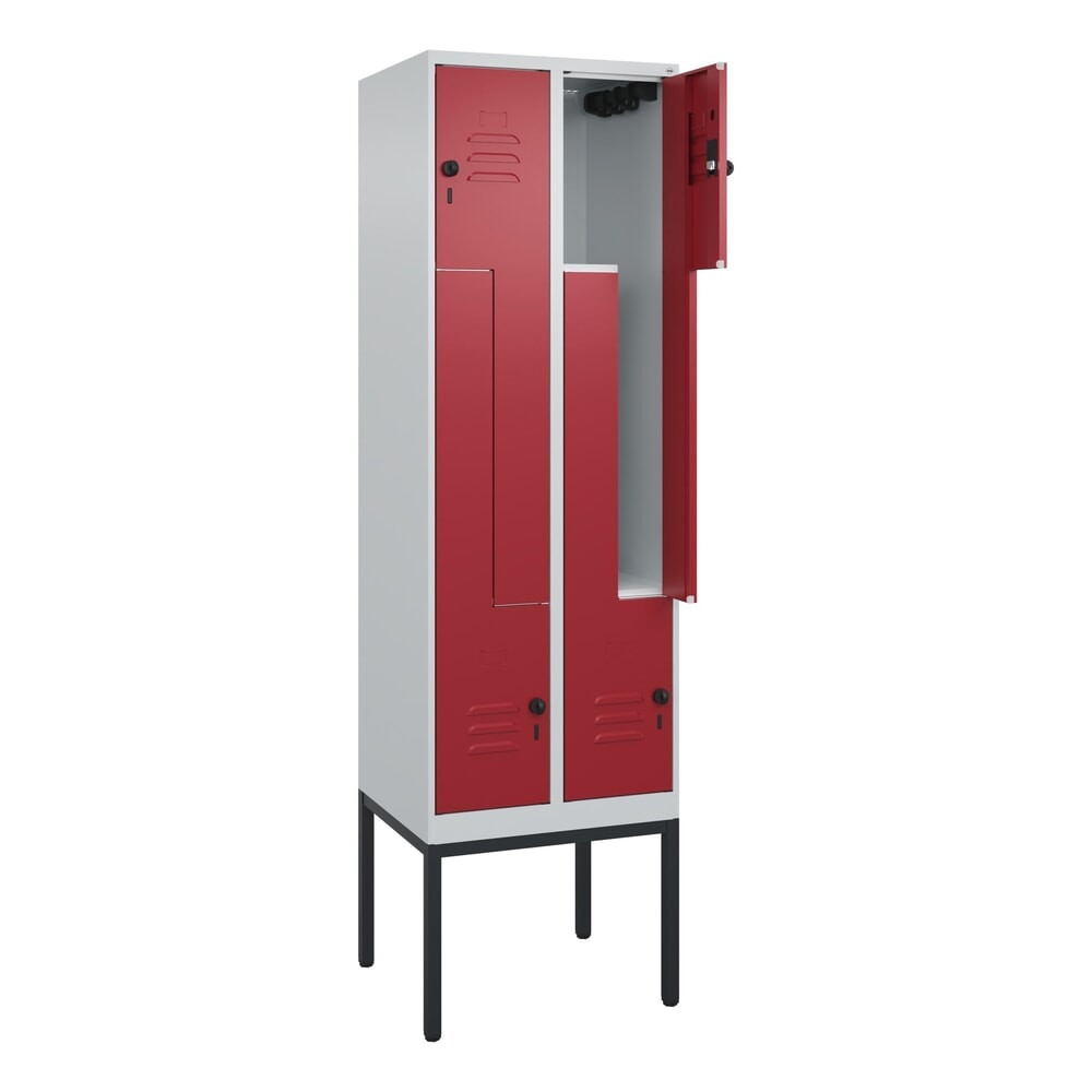 C+P Z-Spind Classic PLUS, Gestell, 4 Abteile, HxBxT 2.120 x 600 x 500 mm, lichtgrau, rubinrot, für Vorhängeschloss