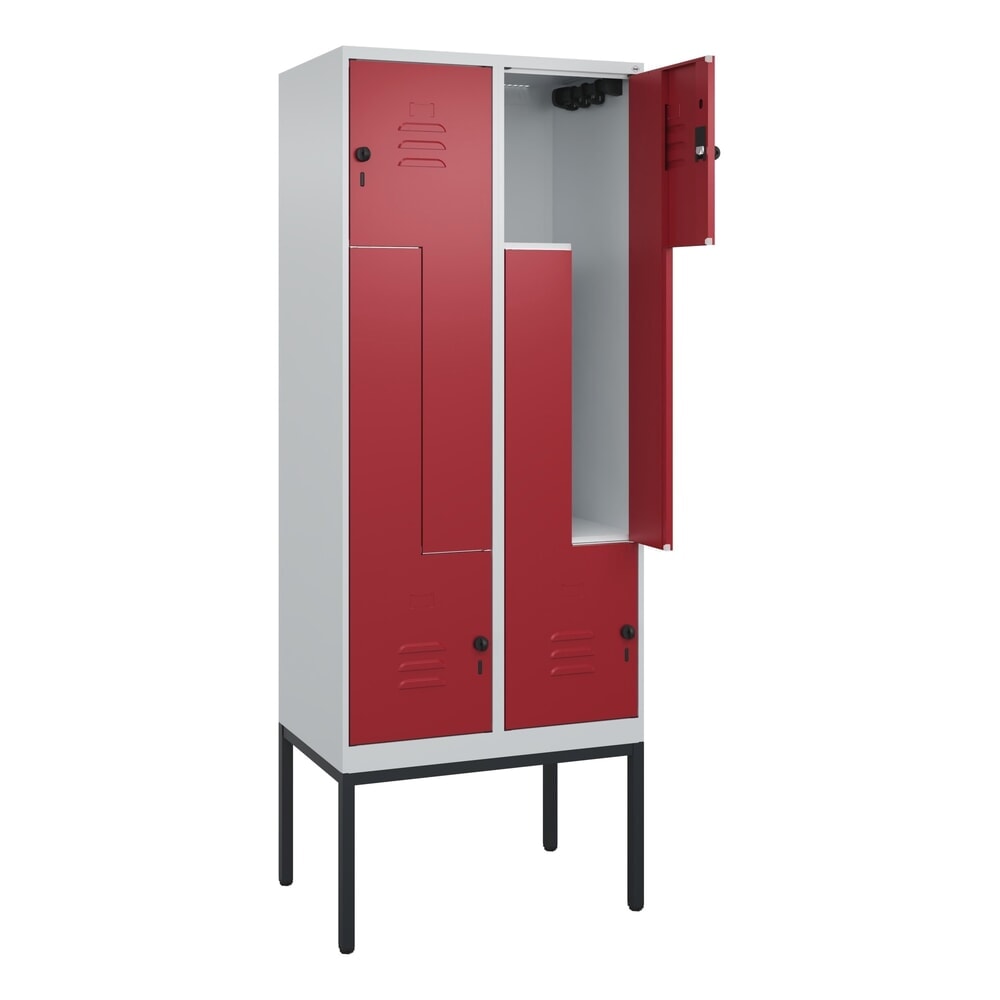 C+P Z-Spind Classic PLUS, Gestell, 4 Abteile, HxBxT 2.120 x 800 x 500 mm, lichtgrau, rubinrot, für Vorhängeschloss