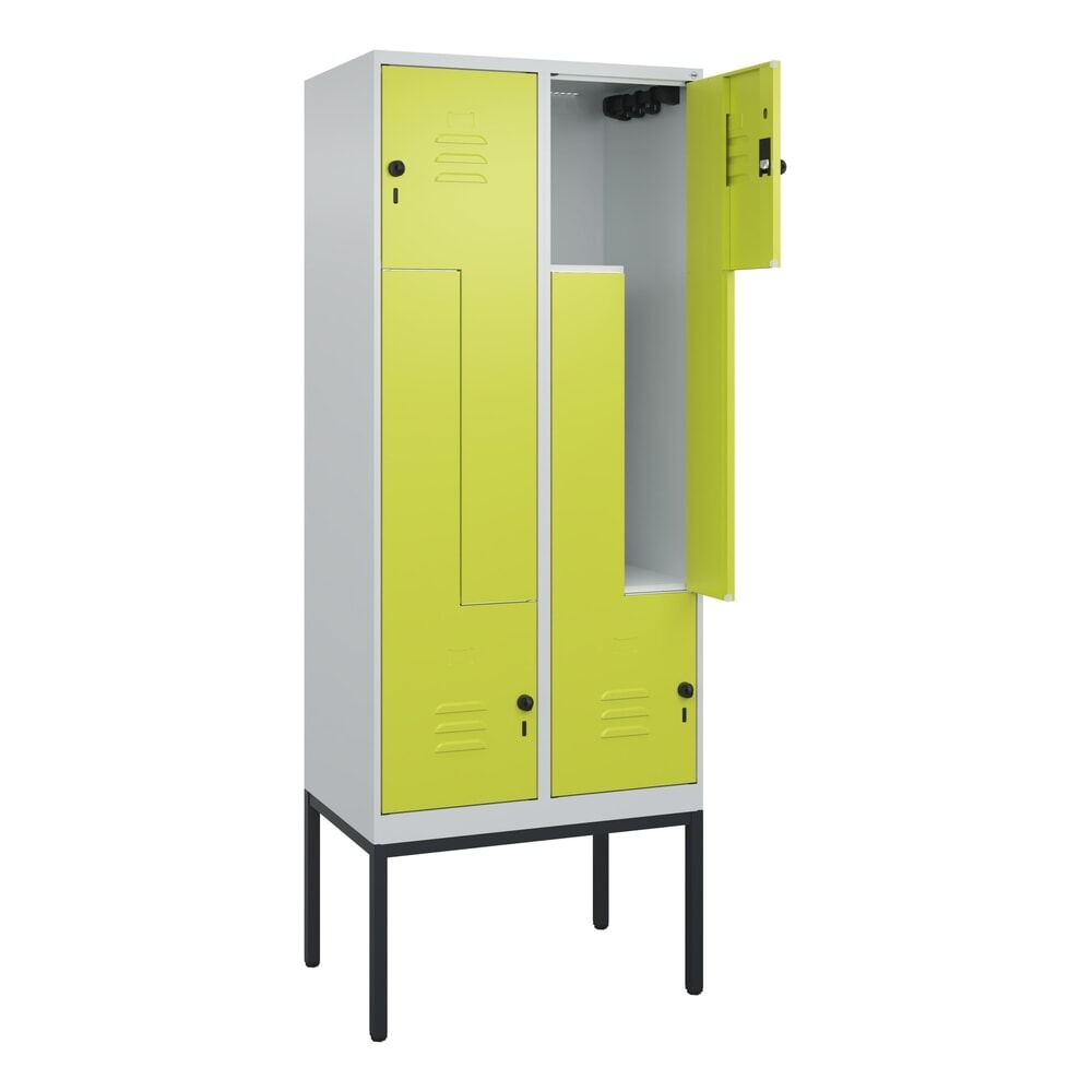 C+P Z-Spind Classic PLUS, Gestell, 4 Abteile, HxBxT 2.120 x 800 x 500 mm, lichtgrau, clowngrün, für Vorhängeschloss