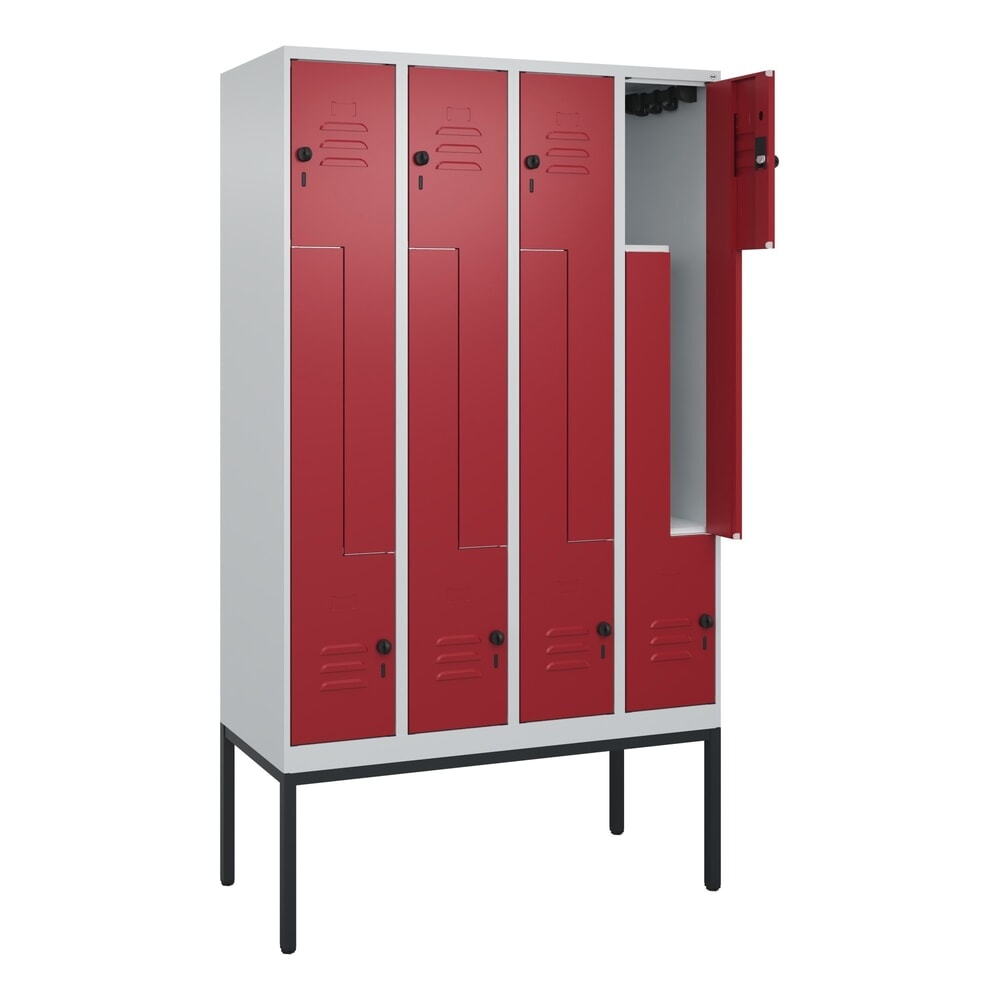 C+P Z-Spind Classic PLUS, Gestell, 8 Abteile, HxBxT 2.120 x 1.200 x 500 mm, lichtgrau, rubinrot, für Vorhängeschloss