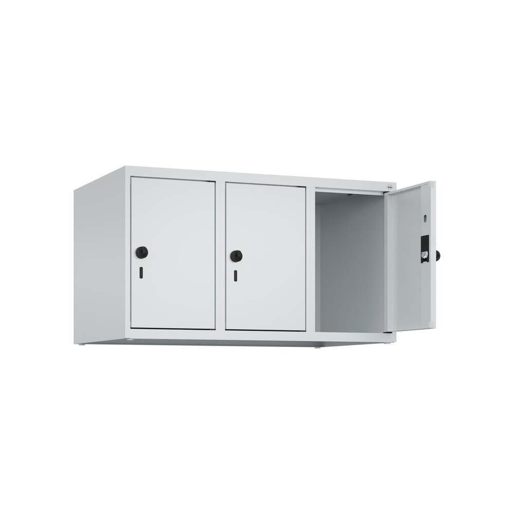 C+P Aufsatzschrank für Kleiderspind Serie Classic PLUS, 3 Abteile Breite 300 mm, lichtgrau, lichtgrau, für Vorhängeschloss
