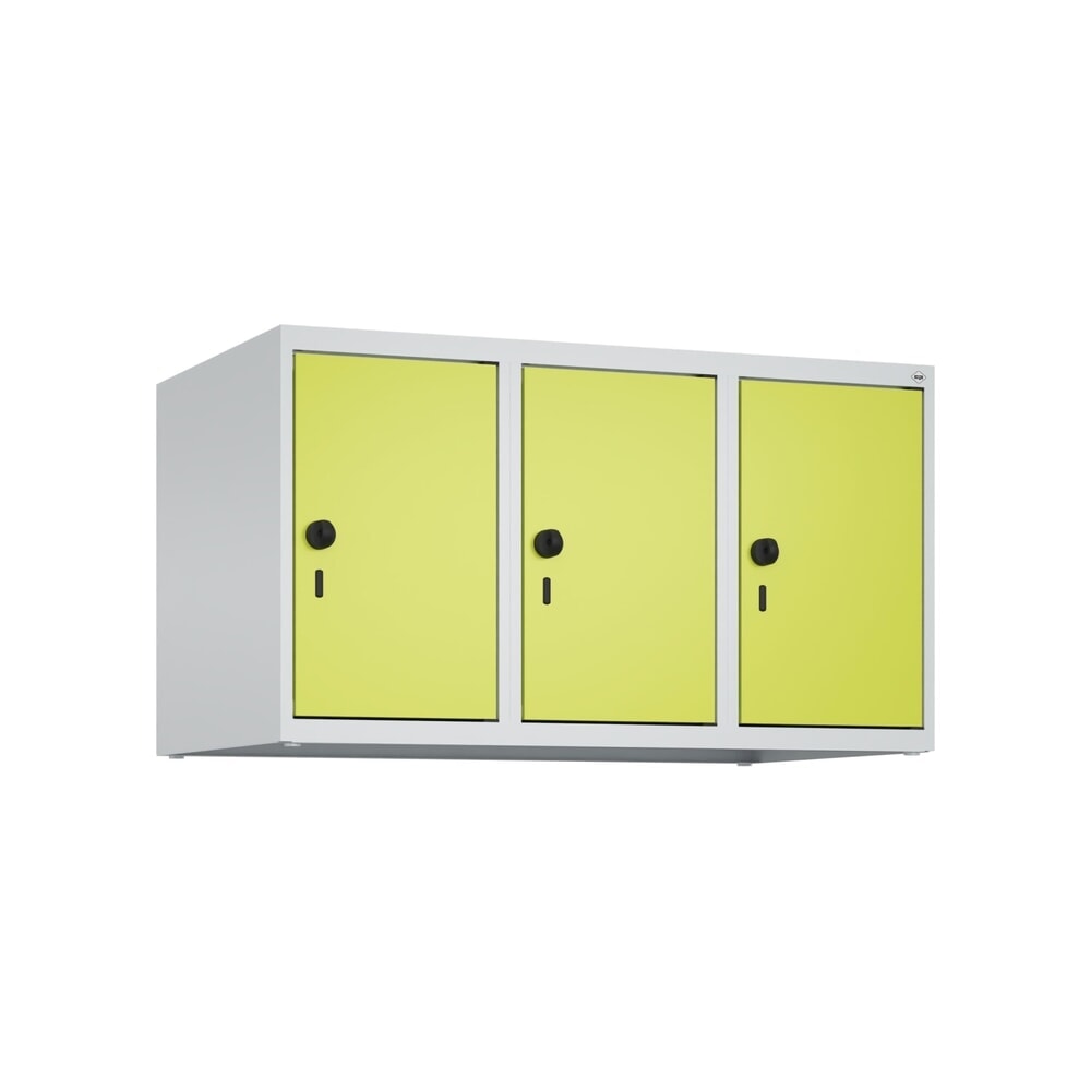 C+P Aufsatzschrank für Kleiderspind Serie Classic PLUS, 3 Abteile Breite 300 mm, lichtgrau, clowngrün, für Vorhängeschloss