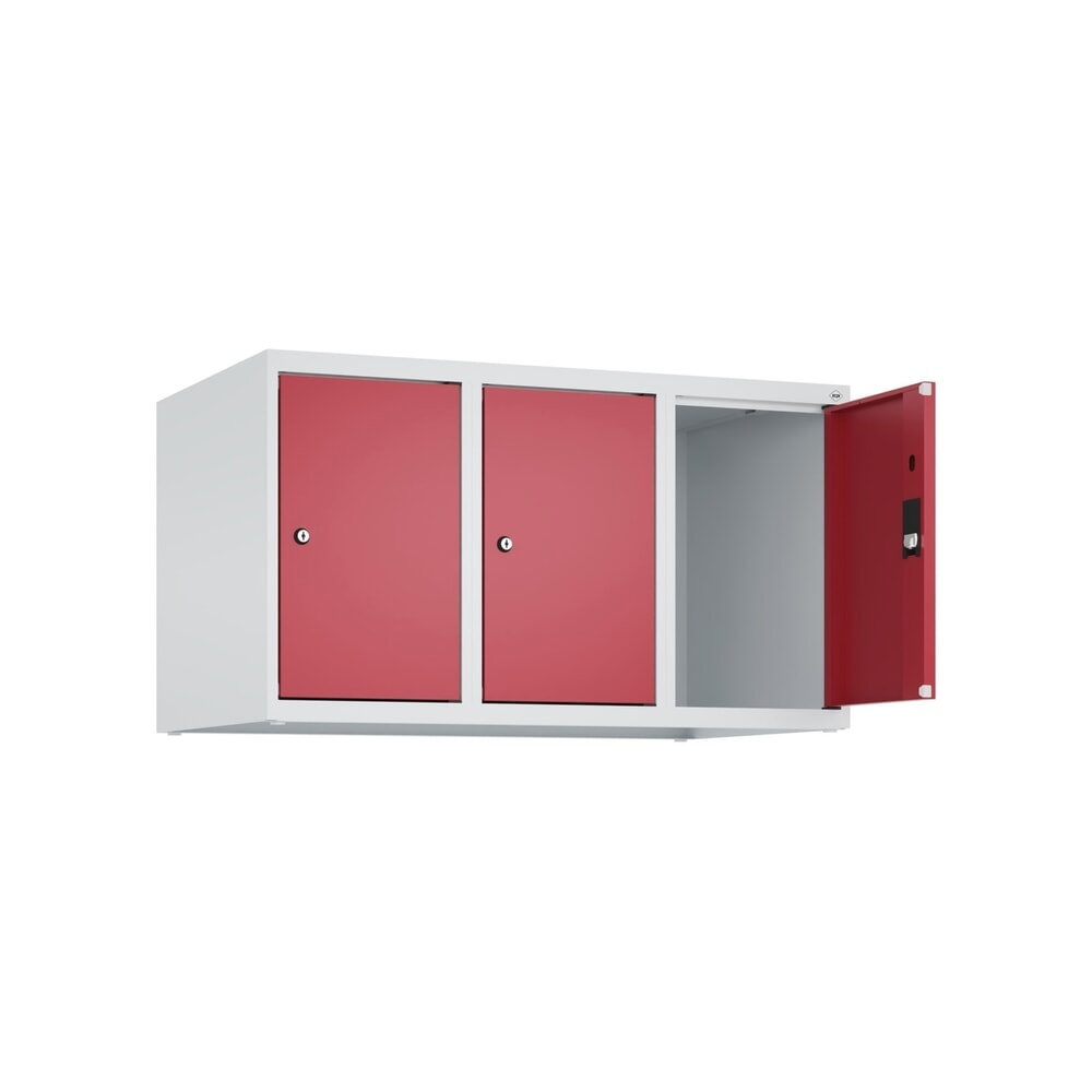 C+P Aufsatzschrank für Kleiderspind Serie Classic PLUS, 3 Abteile Breite 300 mm, lichtgrau, rubinrot, Zylinderschloss