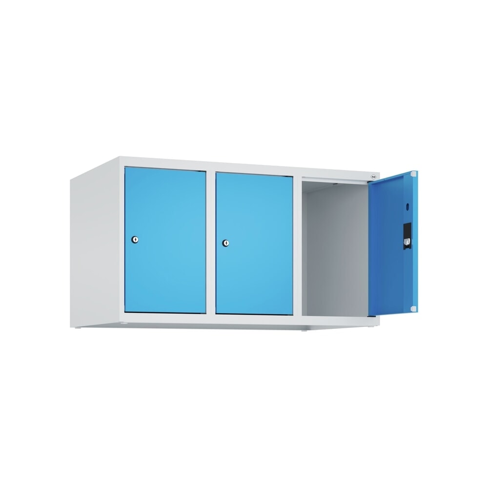 C+P Aufsatzschrank für Kleiderspind Serie Classic PLUS, 3 Abteile Breite 300 mm, lichtgrau, lichtblau, Zylinderschloss