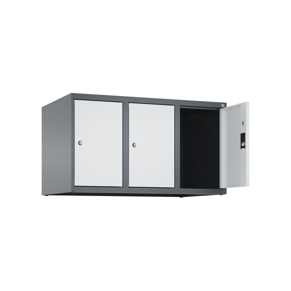 C+P Aufsatzschrank für Kleiderspind Serie Classic PLUS, 3 Abteile Breite 300 mm, anthrazitgrau, lichtgrau, Zylinderschloss