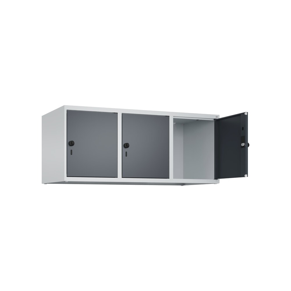 C+P Aufsatzschrank für Kleiderspind Serie Classic PLUS, 3 Abteile Breite 400 mm, lichtgrau, anthrazitgrau, für Vorhängeschloss