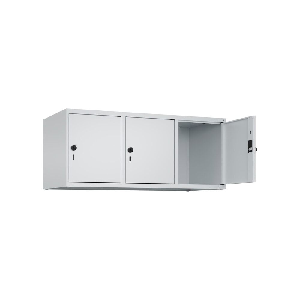 C+P Aufsatzschrank für Kleiderspind Serie Classic PLUS, 3 Abteile Breite 400 mm, lichtgrau, lichtgrau, für Vorhängeschloss