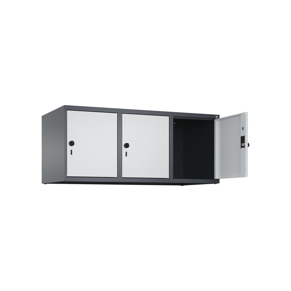 C+P Aufsatzschrank für Kleiderspind Serie Classic PLUS, 3 Abteile Breite 400 mm, anthrazitgrau, lichtgrau, für Vorhängeschloss