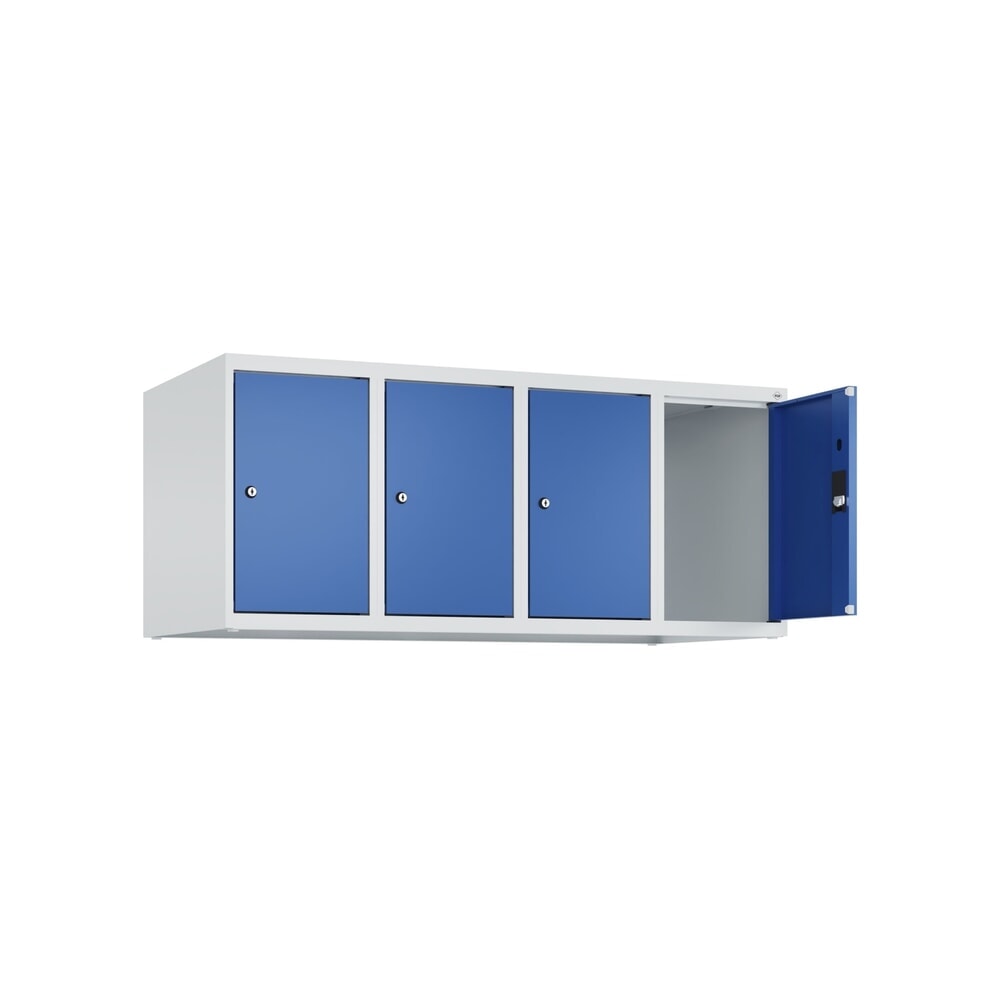 C+P Aufsatzschrank für Kleiderspind Serie Classic PLUS, 4 Abteile Breite 300 mm, lichtgrau, enzianblau, Zylinderschloss