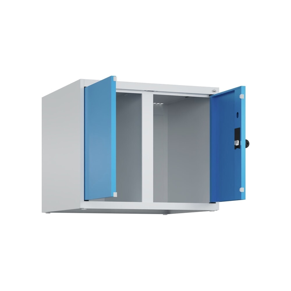 C+P Aufsatzschrank für Kleiderspind Serie Classic PLUS, 2 Abteile mit Trennwand, Breite 300 mm, lichtgrau, lichtblau, für Vorhängeschloss