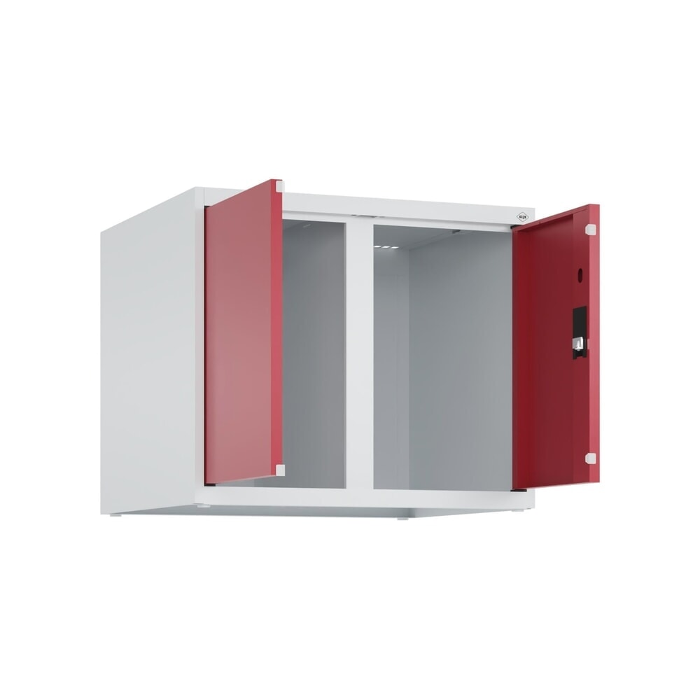 C+P Aufsatzschrank für Kleiderspind Serie Classic PLUS, 2 Abteile mit Trennwand, Breite 300 mm, lichtgrau, rubinrot, Zylinderschloss