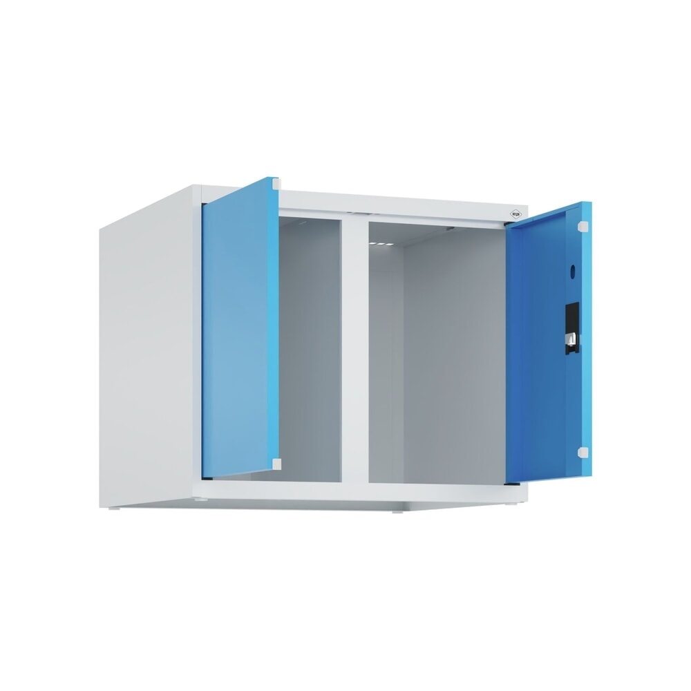 C+P Aufsatzschrank für Kleiderspind Serie Classic PLUS, 2 Abteile mit Trennwand, Breite 300 mm, lichtgrau, lichtblau, Zylinderschloss