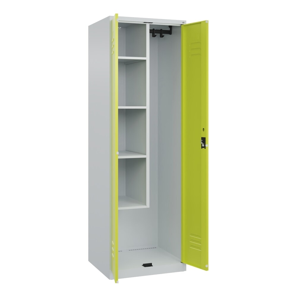 C+P Putzmittel-Spind Classic PLUS, 2 Abteile, HxBxT 1.850 x 600 x 500 mm, lichtgrau, clowngrün, Zylinderschloss