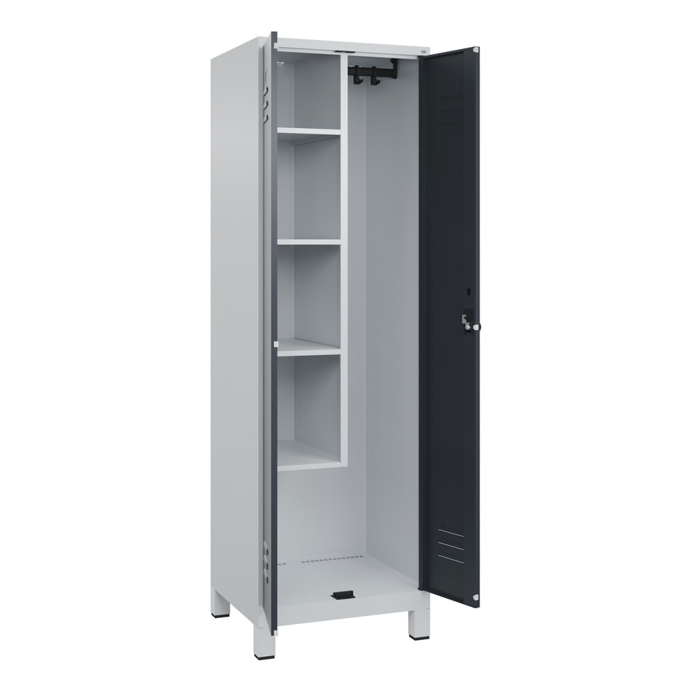 C+P Putzmittel-Spind Classic PLUS, Füße, 2 Abteile, HxBxT 1.950 x 600 x 500 mm, lichtgrau, anthrazitgrau, für Vorhängeschloss