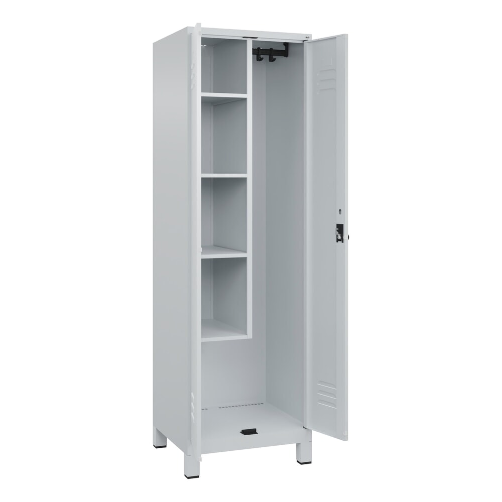 C+P Putzmittel-Spind Classic PLUS, Füsse, 2 Abteile, HxBxT 1.950 x 600 x 500 mm, lichtgrau, lichtgrau, für Vorhängeschloss