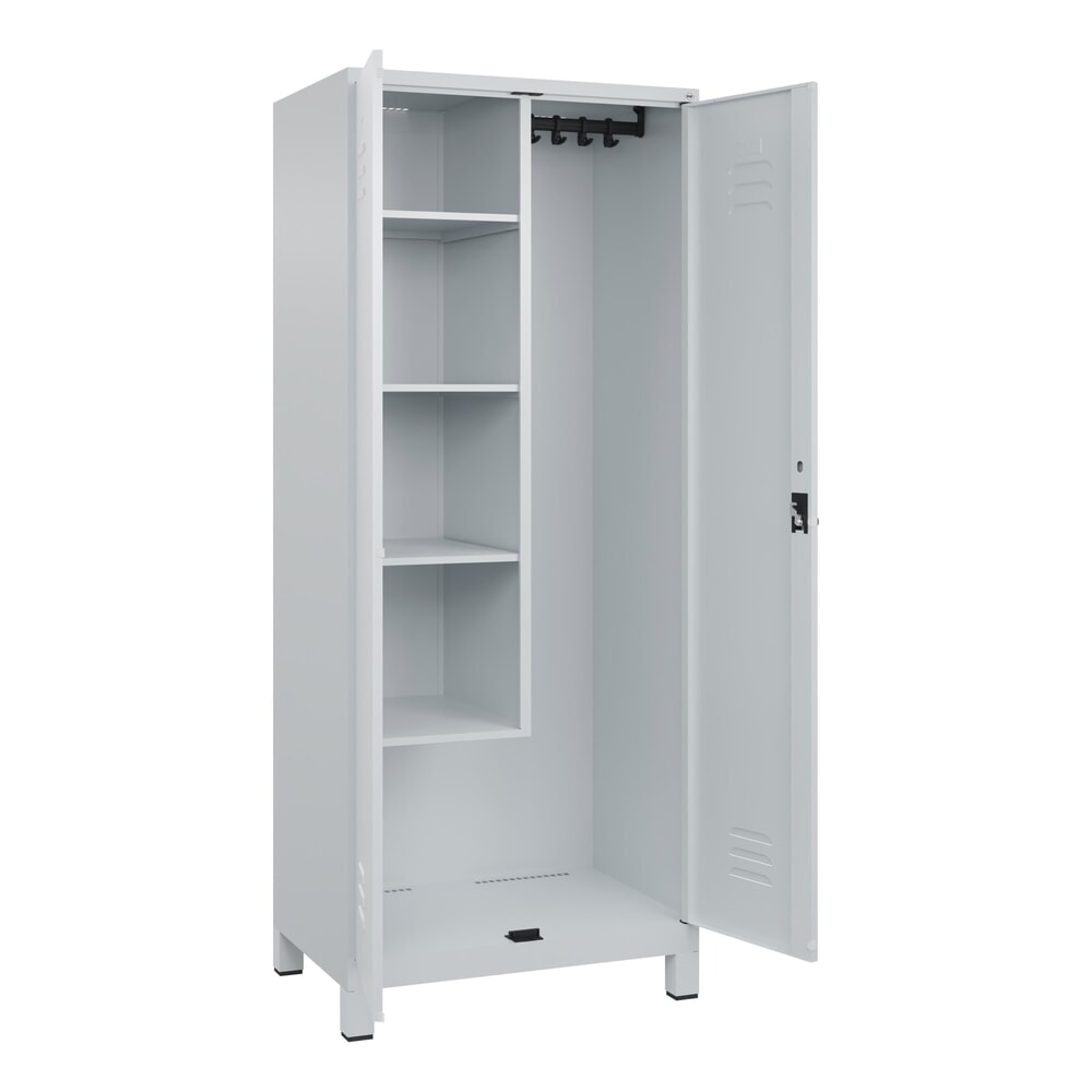 C+P Putzmittel-Spind Classic PLUS, Füsse, 2 Abteile, HxBxT 1.950 x 800 x 500 mm, lichtgrau, lichtgrau, für Vorhängeschloss