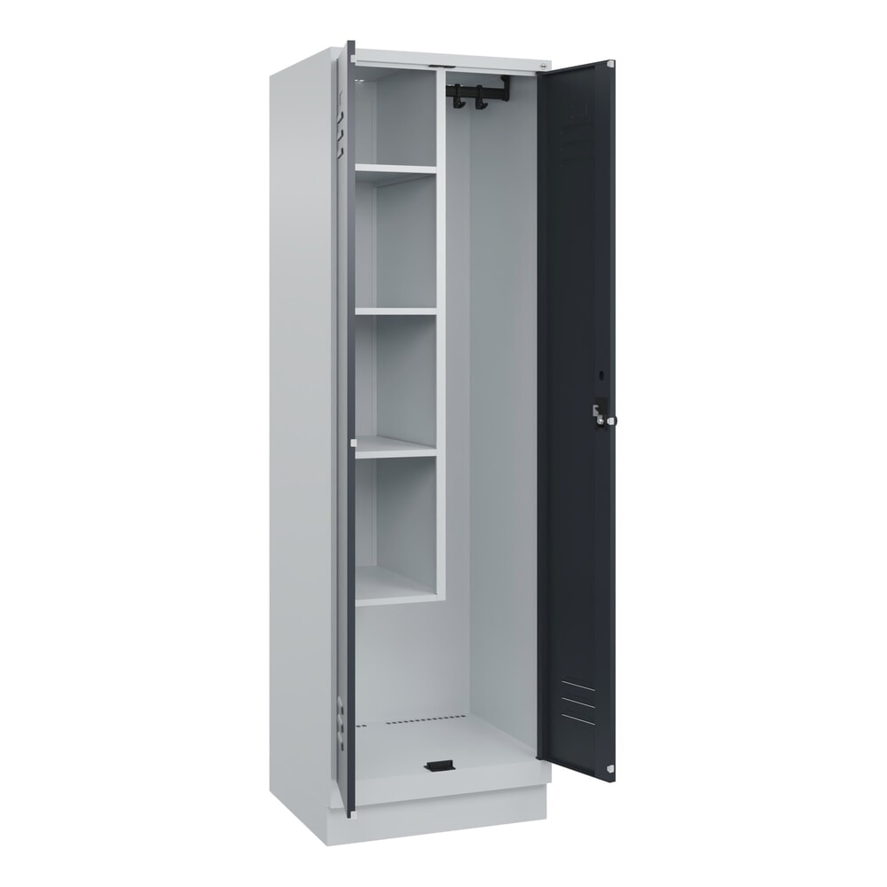 C+P Putzmittel-Spind Classic PLUS, Sockel, 2 Abteile, HxBxT 1.950 x 600 x 500 mm, lichtgrau, anthrazitgrau, für Vorhängeschloss