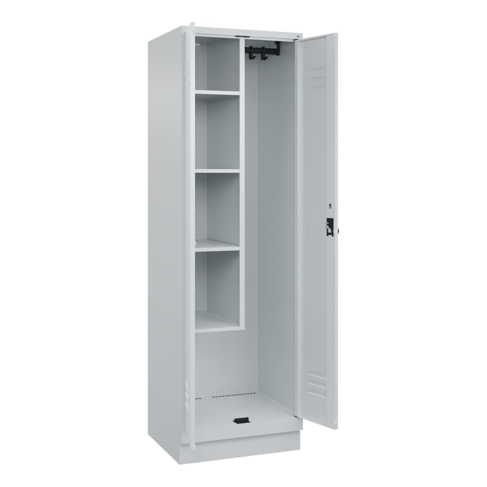 C+P Putzmittel-Spind Classic PLUS, Sockel, 2 Abteile, HxBxT 1.950 x 600 x 500 mm, lichtgrau, lichtgrau, für Vorhängeschloss