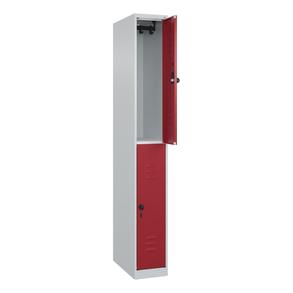 C+P Doppelstock-Spind Classic PLUS, 1 Abteil, HxBxT 1.850 x 250 x 500 mm, lichtgrau, rubinrot, für Vorhängeschloss, 2 Fächer