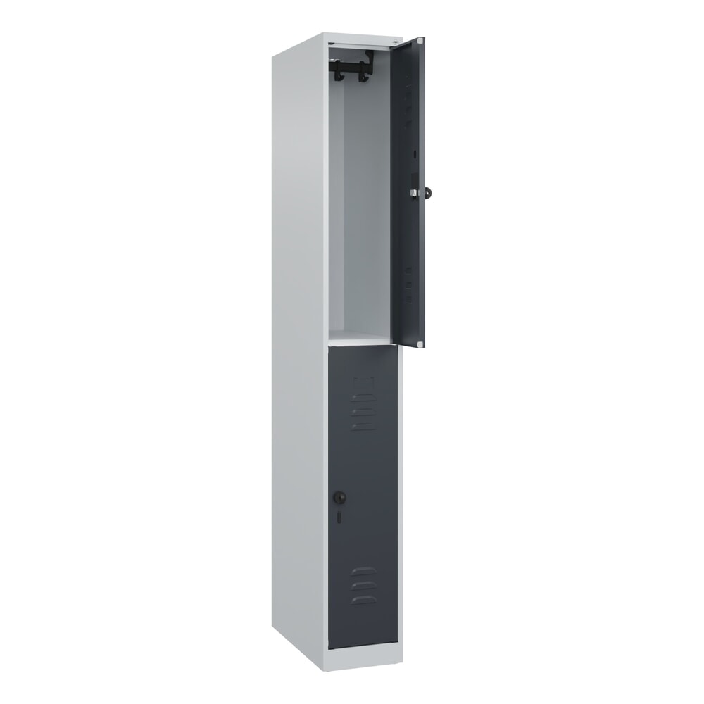 C+P Doppelstock-Spind Classic PLUS, 1 Abteil, HxBxT 1.850 x 250 x 500 mm, lichtgrau, anthrazitgrau, für Vorhängeschloss, 2 Fächer