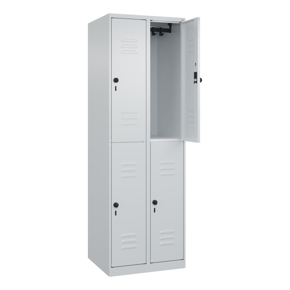 C+P Doppelstock-Spind Classic PLUS, 2 Abteile, HxBxT 1.850 x 600 x 500 mm, lichtgrau, lichtgrau, für Vorhängeschloss, 4 Fächer