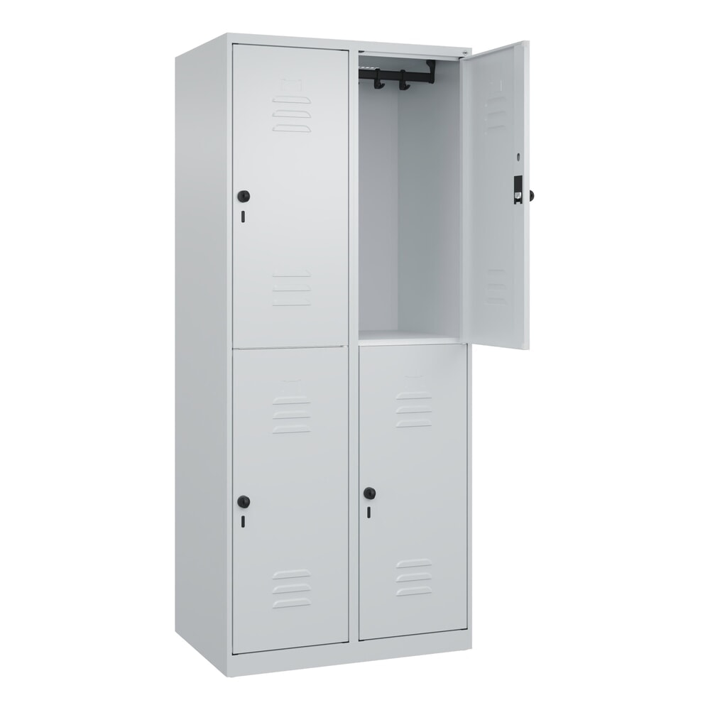 C+P Doppelstock-Spind Classic PLUS, 2 Abteile, HxBxT 1.850 x 800 x 500 mm, lichtgrau, lichtgrau, für Vorhängeschloss, 4 Fächer